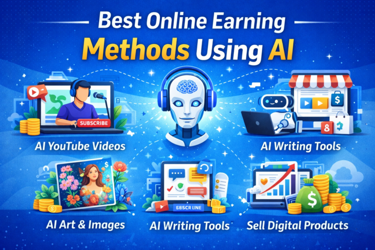 Best online earning methods using AI including AI YouTube videos AI writing tools AI art images and selling digital products online
